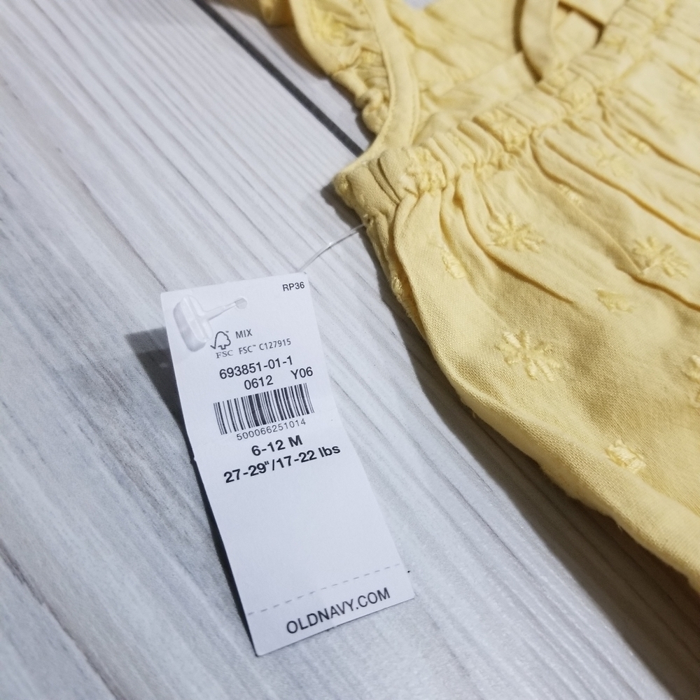Old Navy Yellow floral flutter sleeve dress Size 6-12 mo NWT - Picture 6 of 13